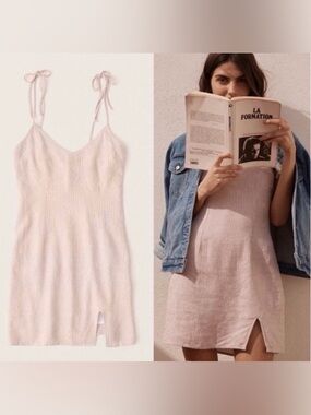 Abercrombie & Fitch Beige and White Striped Slip Dress